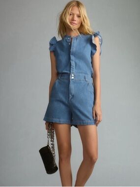 Joe’s Jeans Emilia Lyocell Denim Shorts Romper Ruffle Detail XS